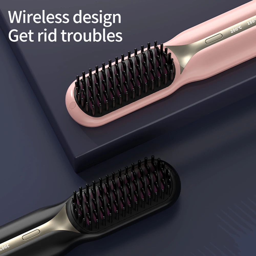 Hair Straightener Hot Comb Multifunctional Straight Comb Brush Professional Negative Ion Anti-Scalding Hair Styling Rechargeable